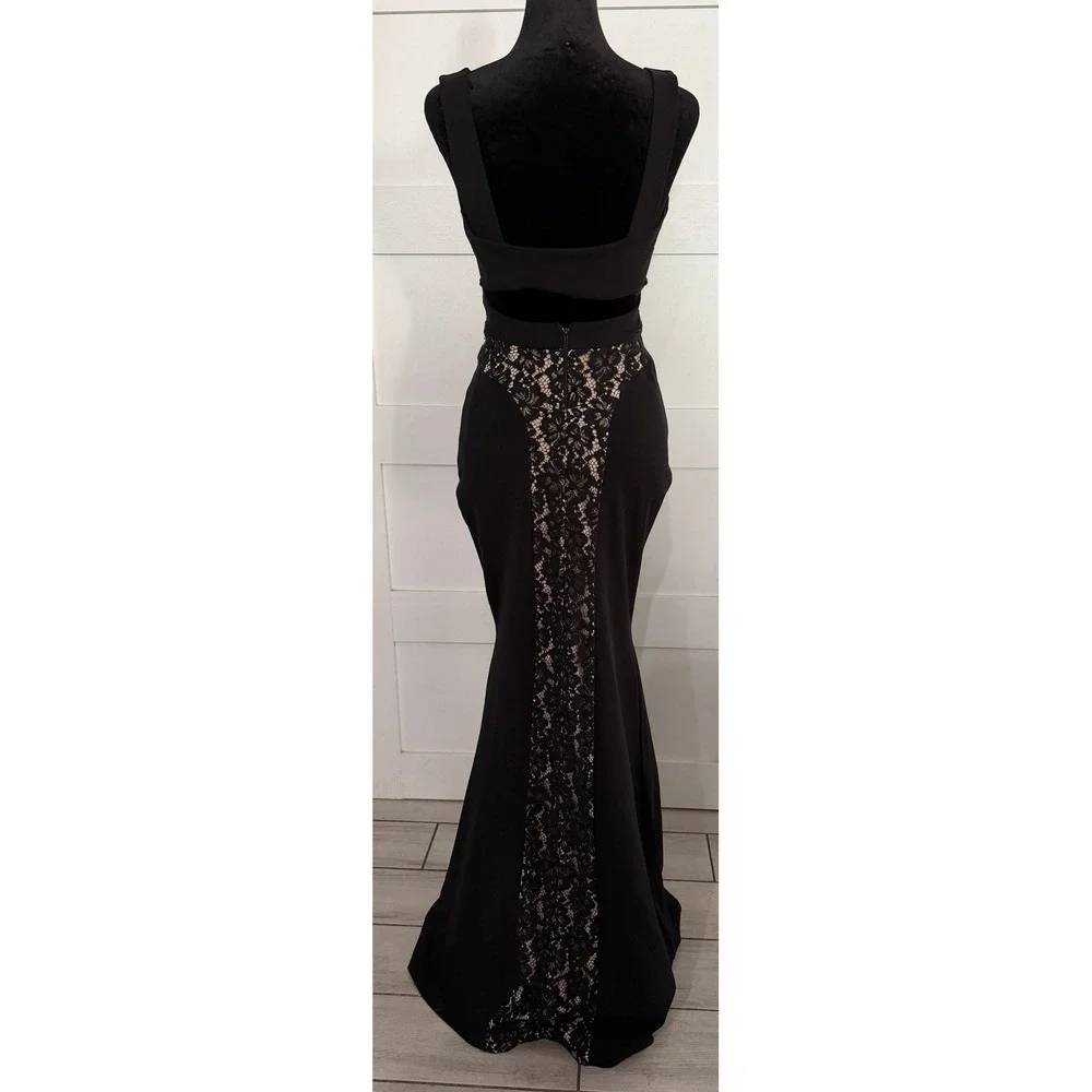 Symphony Womens Black Lace V-Neck Mermaid Evening Gown‎ Formal Dress Small